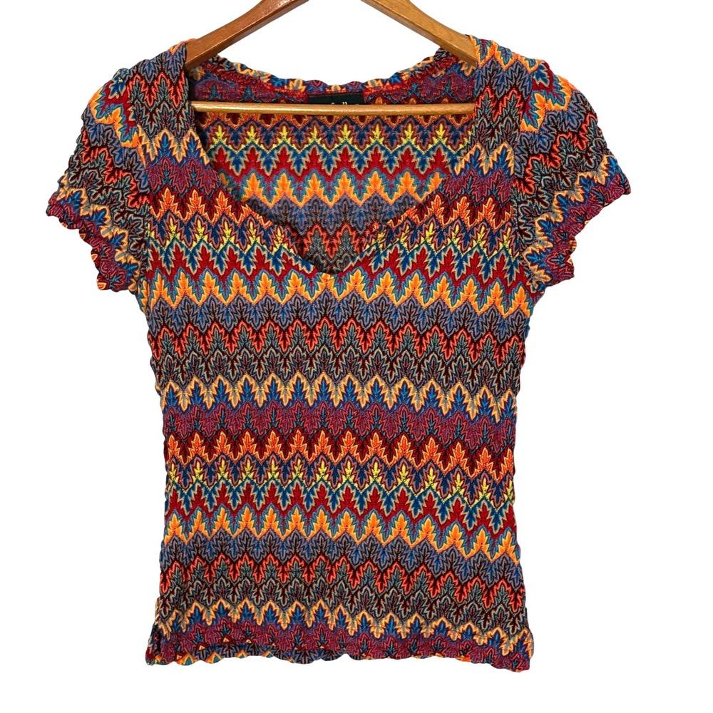 Vintage Chevron Knit Top Small Psychedelic Indie Artsy Retro Festival Y2K Rave - Picture 4 of 9